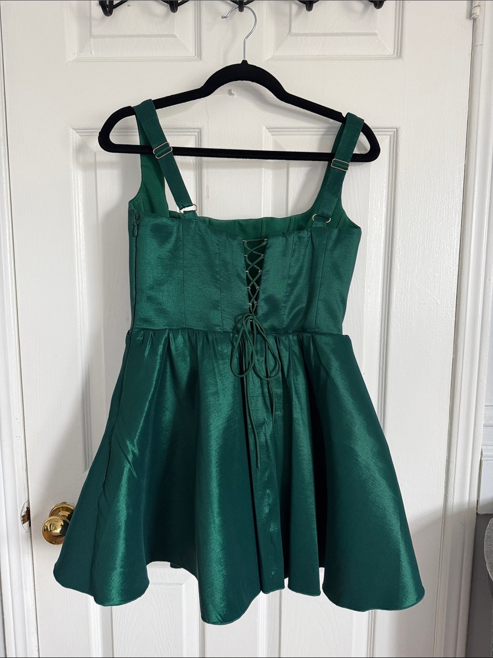 Oh Polly Woven Taffeta Corset Mini Dress in Emerald Green - Picture 3 of 4